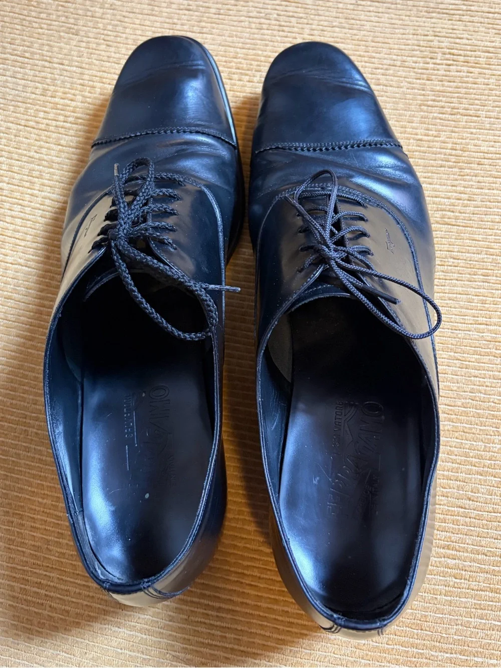 Salvatore Ferragamo black leather cap-toe oxford